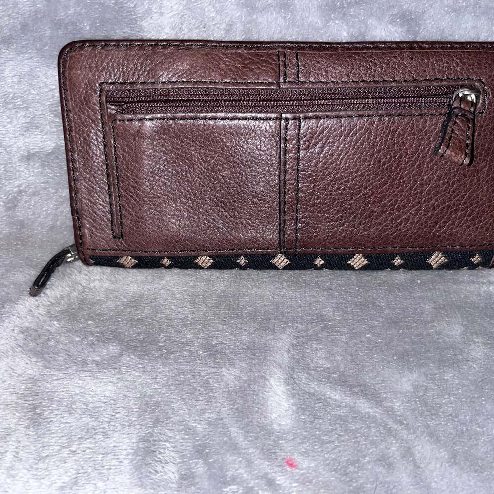 Fossil Logan Zip Around Wallet, Black Jacquard and Brown Leather - Picture 2 of 3